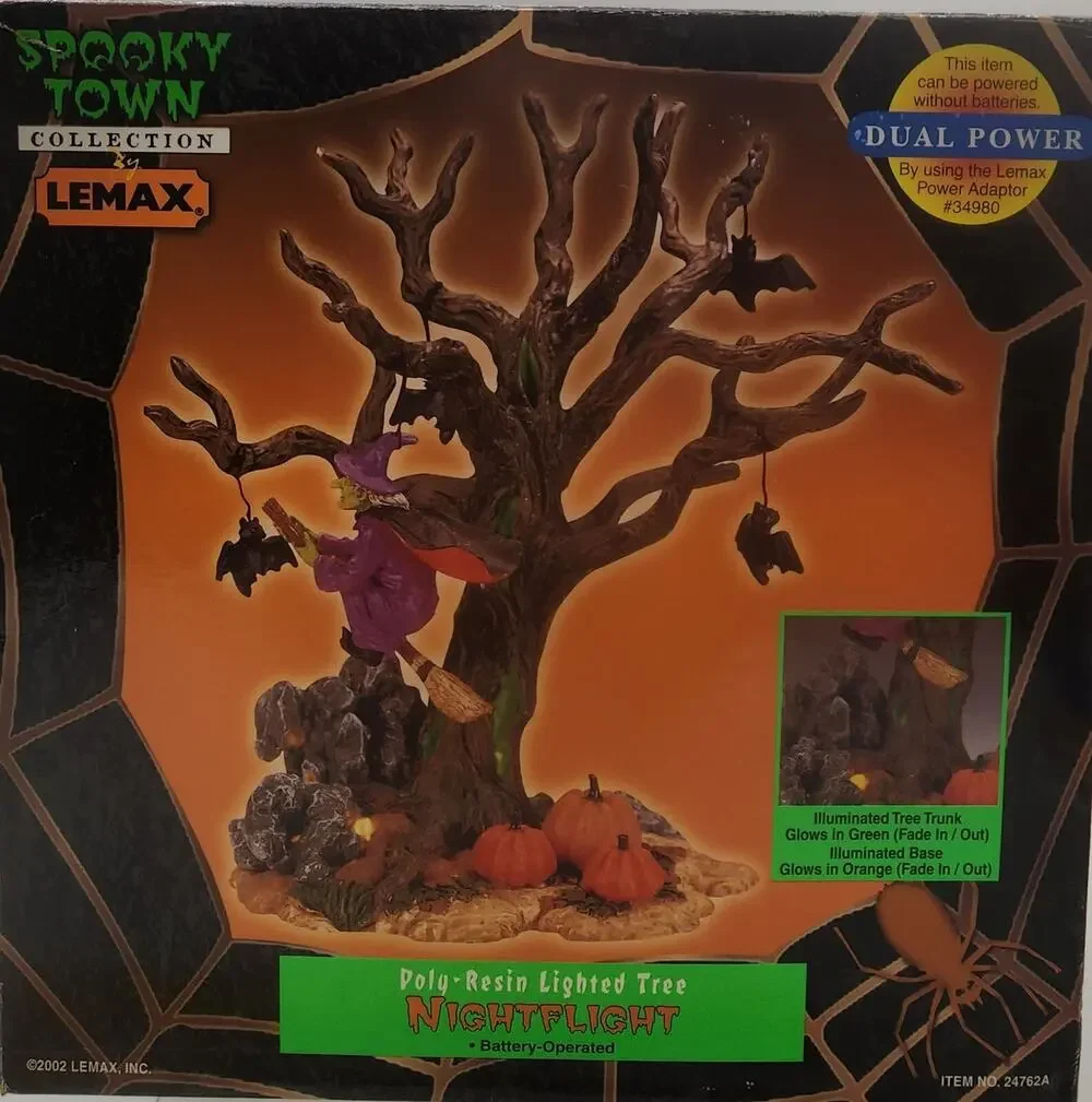 Lemax NIGHTFLIGHT Lighted Spooky Town Halloween Tree Witch 2002 Retired 24762A
